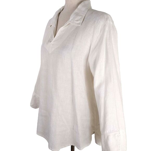 What's Up Womens SM Ivory White 100% Linen Pullover Tunic Top - Picture 3 of 8